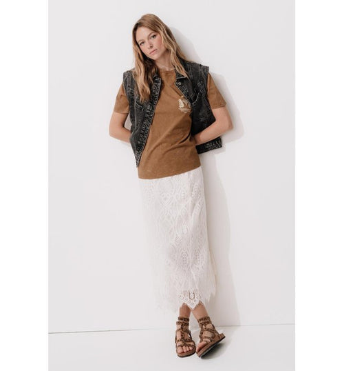 T-shirt Motif Dos Femme - Marron Imprime