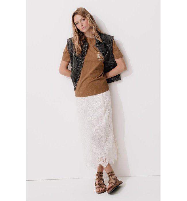 T-shirt Motif Dos Femme - Marron Imprime