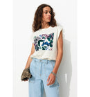 T-shirt à Sequins Femme - Naturel Imprime