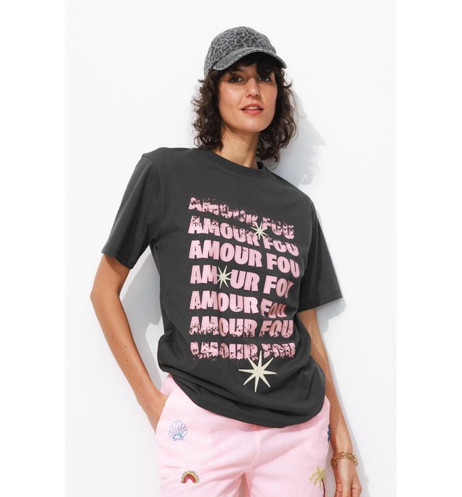 T-shirt à Message Femme - Gris Imprime