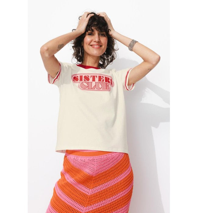 T-shirt Sisters Club - Naturel Imprime