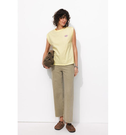 T-shirt à Écusson Femme - Jaune Uni Colore
