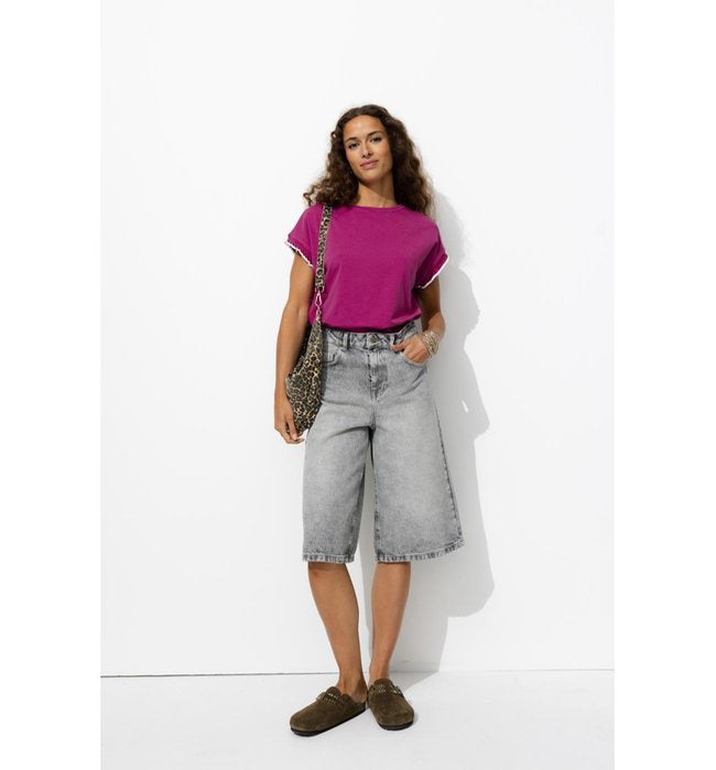 T-shirt à Manches Fantaisie - Violet Uni Colore