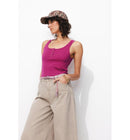 Débardeur en Jersey Côtelé - Violet Uni Colore