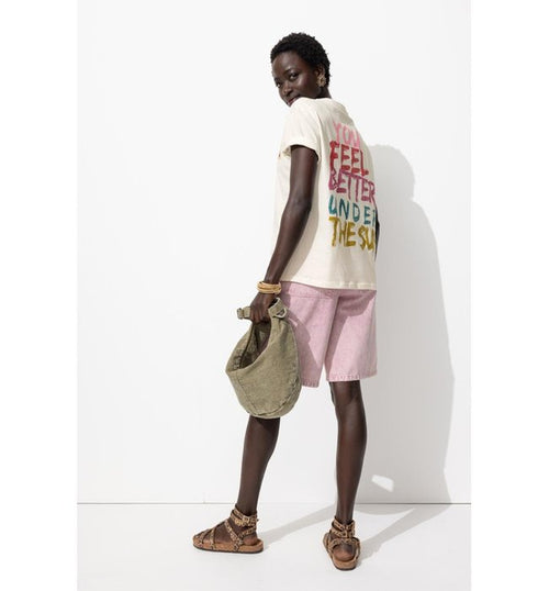 T-shirt à Message Dos Femme - Naturel Imprime