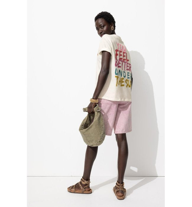T-shirt à Message Dos Femme - Naturel Imprime