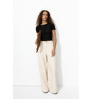 Top Court Ajouré Brodé Femme - Noir Uni Fonce