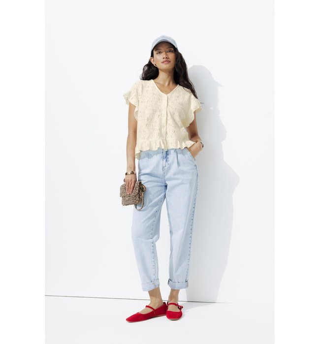 T-shirt Effet Dentelle Femme - Naturel Uni Clair