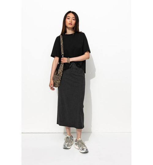 T-shirt Uni Évasé Femme - Noir Uni Fonce