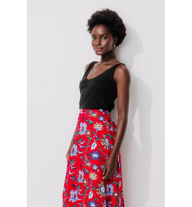 Débardeur Col V en Coton Femme - Noir Uni Fonce