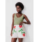 Débardeur Col V en Coton Femme - Kaki Uni Clair