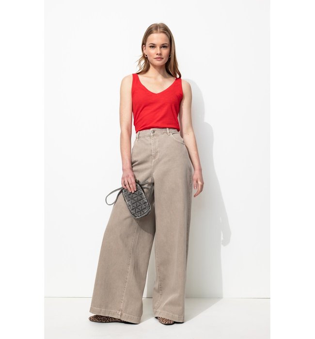 Débardeur Col V en Coton Femme - Rouge Uni Colore