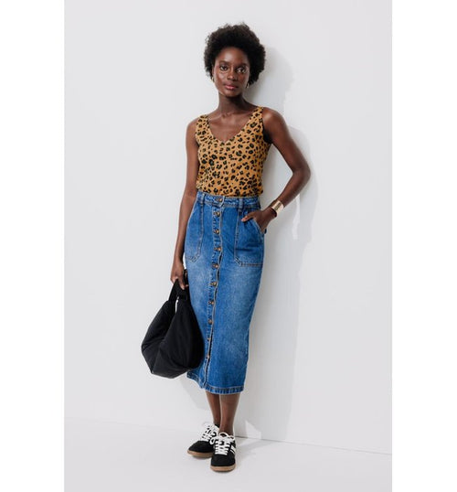 Débardeur Col V en Coton Femme - Marron Imprime