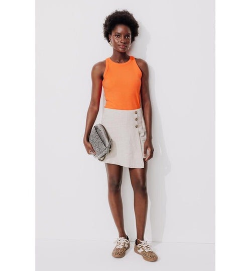 Débardeur Fluo en Coton Côtelé - Orange Uni Colore
