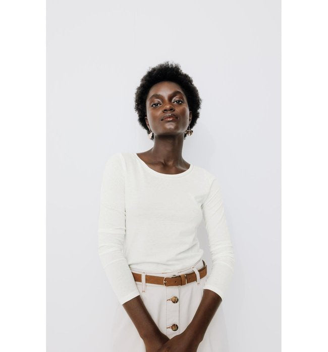 T-shirt Col Rond Femme - Naturel Uni Clair