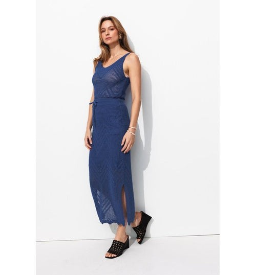 Top en Maille Filet Femme - Bleu Uni Colore