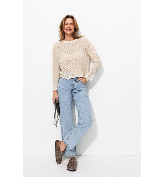 T-shirt en Maille Filet Femme - Naturel Uni Clair