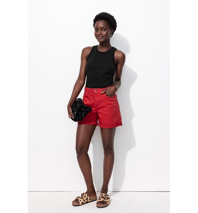 Crop Top Côtelé Femme - Noir Uni Fonce