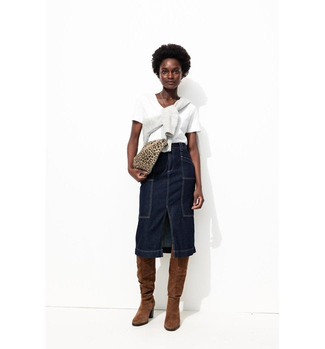 T-shirt Col V Femme - Blanc Uni Clair