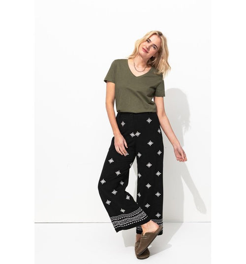 T-shirt Col V Femme - Kaki Uni Fonce