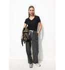 T-shirt en Lin Mélangé Femme - Noir Uni Fonce