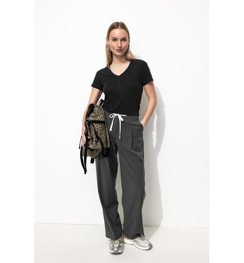 T-shirt en Lin Mélangé Femme - Noir Uni Fonce