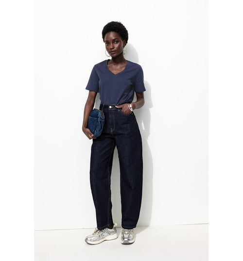 T-shirt Col V Éco-conçu - Bleu Uni Fonce