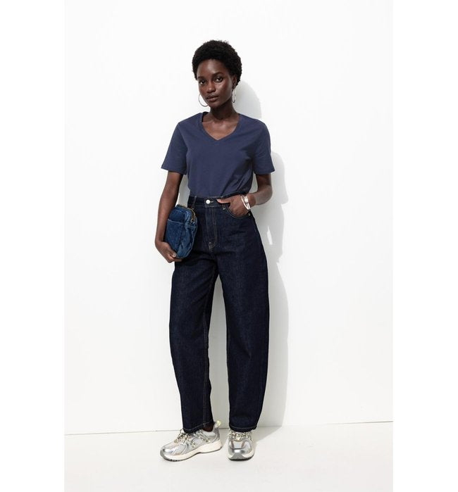 T-shirt Col V Éco-conçu - Bleu Uni Fonce