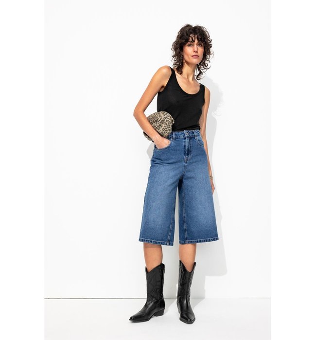Débardeur en Lin Mélangé Femme - Noir Uni Fonce
