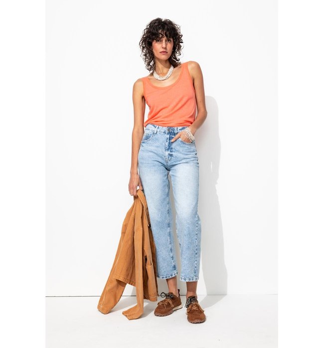 Débardeur en Lin Mélangé Femme - Orange Uni Colore