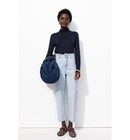 T-shirt Col Roulé Femme - Bleu Uni Fonce