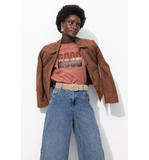 T-shirt à Message Femme - Marron Imprime