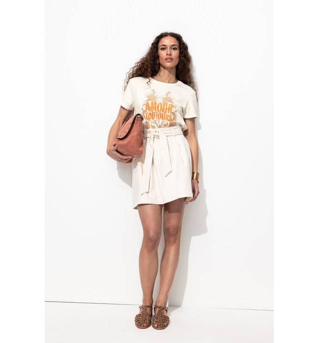T-shirt à Message Brodé Femme - Naturel Imprime