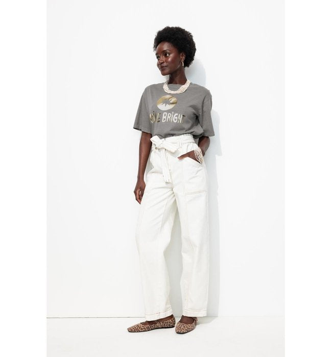 T-shirt à Message Femme - Gris Imprime