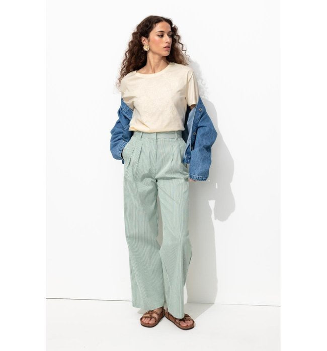 T-shirt Brodé Femme - Naturel Uni Clair
