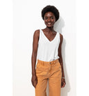 Débardeur Col V en Coton Femme - Blanc Uni Clair