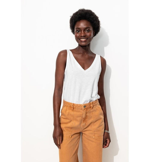 Débardeur Col V en Coton Femme - Blanc Uni Clair