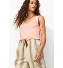 Débardeur Col V en Coton Femme - Rose Uni Colore