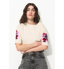 T-shirt Brodé de Sequins Femme - Naturel Imprime