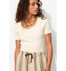 T-shirt Côtelé Col Cœur Femme - Naturel Uni Clair
