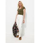 T-shirt Côtelé Femme - Kaki Uni Fonce