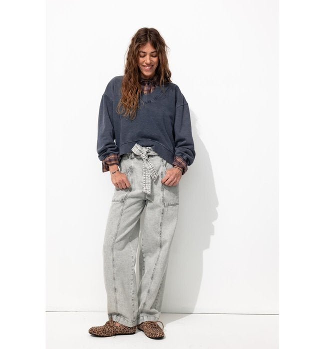 Sweat-shirt Uni Col V - Bleu Uni Colore
