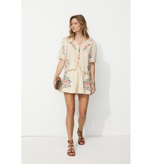 Blouse Brodée Point de Croix - Naturel Uni Clair