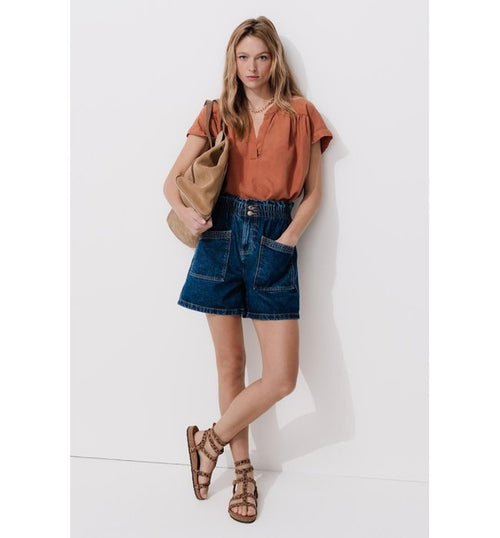 Blouse Manches Courtes Lyocell - Marron Uni Fonce