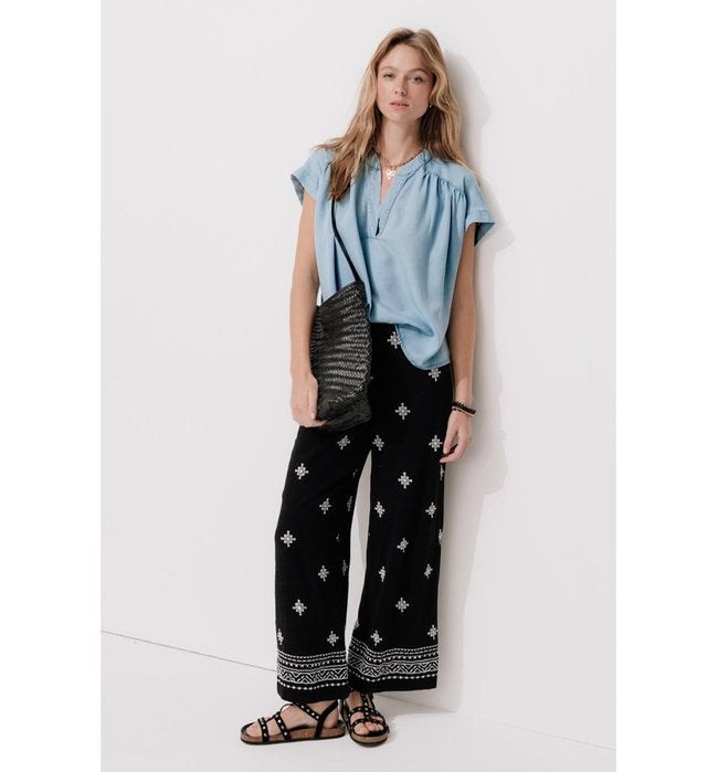 Blouse Manches Courtes Lyocell - Jeans Uni Clair