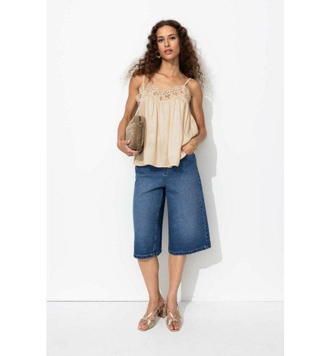 Top en Satin et Dentelle Femme - Naturel Uni Clair