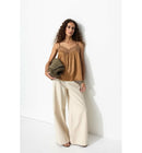 Top en Satin et Dentelle Femme - Grège Uni Fonce