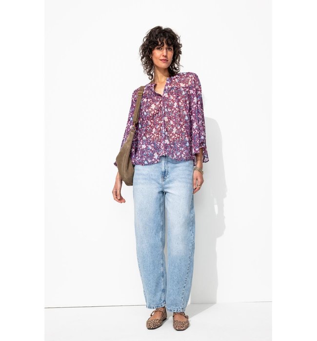 Chemise Oversize en Voile - Violet Imprime
