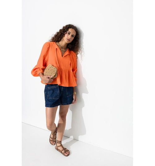 Blouse en Gaze de Coton Femme - Orange Uni Colore