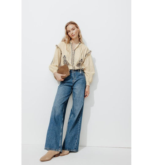 Blouse Brodée Femme - Naturel Uni Clair